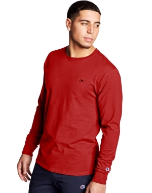 Champion Klasik Jersey Long-Sleeve C Logo Erkek Tişört Kırmızı | LG5796321