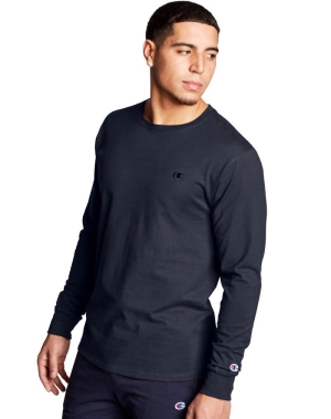 Champion Klasik Jersey Long-Sleeve C Logo Erkek Tişört Lacivert | YO1946728