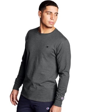 Champion Klasik Jersey Long-Sleeve C Logo Erkek Tişört Koyu Gri | ZV8046913