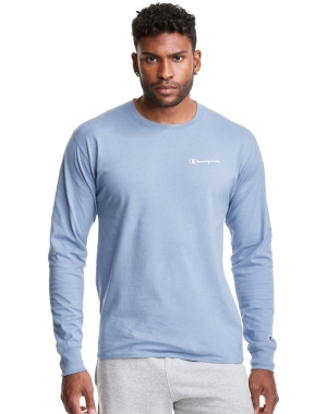 Champion Klasik Jersey Long-Sleeve Script Logo Erkek Tişört Mavi | BM6813924