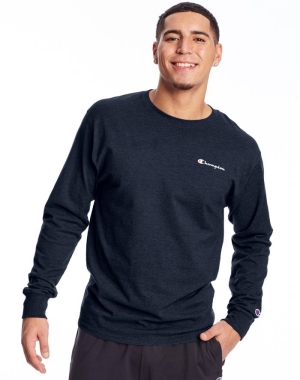 Champion Klasik Jersey Long-Sleeve Script Logo Erkek Tişört Lacivert | DB8201675