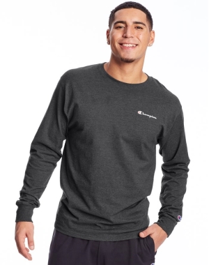 Champion Klasik Jersey Long-Sleeve Script Logo Erkek Tişört Gri | FK6079825