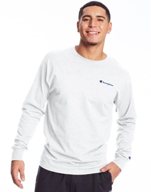 Champion Klasik Jersey Long-Sleeve Script Logo Erkek Tişört Beyaz | HE7632501