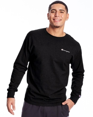 Champion Klasik Jersey Long-Sleeve Script Logo Erkek Tişört Siyah | PZ8435026