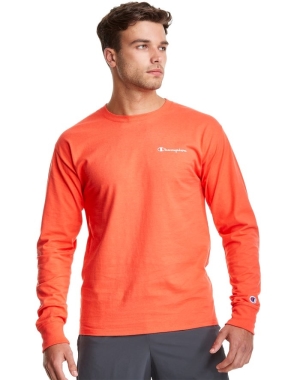 Champion Klasik Jersey Long-Sleeve Script Logo Erkek Tişört Turuncu | QL2150938