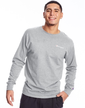 Champion Klasik Jersey Long-Sleeve Script Logo Erkek Tişört Gri | WZ7601295