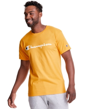 Champion Klasik Jersey Script Logo Erkek Tişört Sarı | AB8302157