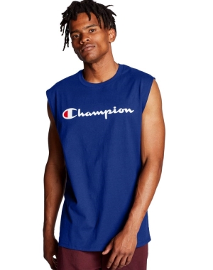 Champion Klasik Jersey Script Logo Erkek Tişört Mavi | AN7861295