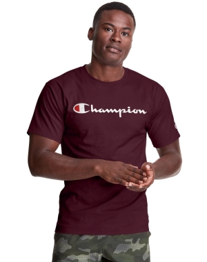 Champion Klasik Jersey Script Logo Erkek Tişört Koyu Kırmızı | AX0136945