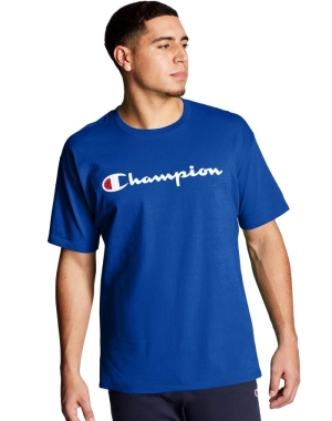 Champion Klasik Jersey Script Logo Erkek Tişört Mavi | BC4968352