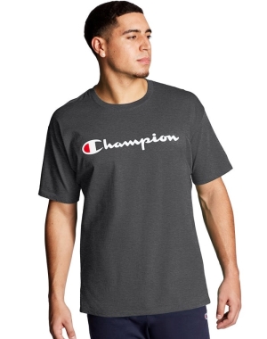 Champion Klasik Jersey Script Logo Erkek Tişört Koyu Gri | BS6283504