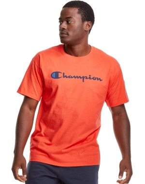 Champion Klasik Jersey Script Logo Erkek Tişört Turuncu | JQ2938516