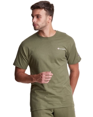 Champion Klasik Jersey Script Logo Erkek Tişört Zeytin Yeşili | MY4083965