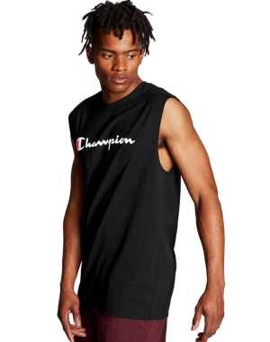 Champion Klasik Jersey Script Logo Erkek Tişört Siyah | NU1892704