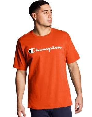 Champion Klasik Jersey Script Logo Erkek Tişört Turuncu | QE2583614