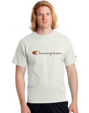 Champion Klasik Jersey Script Logo Erkek Tişört Beyaz | TY9564730