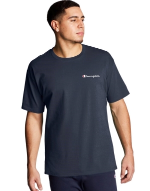 Champion Klasik Jersey Script Logo Erkek Tişört Lacivert | ZF0341576