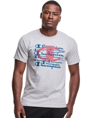 Champion Klasik Jersey Spray Paint C Logo Erkek Tişört Gri | TD0463512
