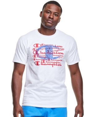 Champion Klasik Jersey Spray Paint C Logo Erkek Tişört Beyaz | YW1398720