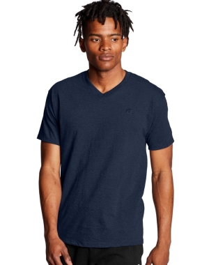 Champion Klasik Jersey V-Neck Erkek Tişört Lacivert | LR0973264