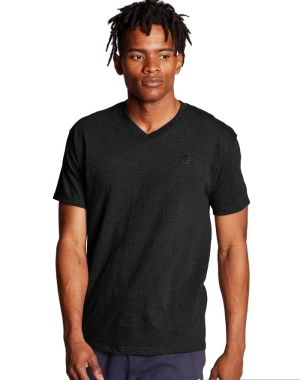 Champion Klasik Jersey V-Neck Erkek Tişört Siyah | OD2578136