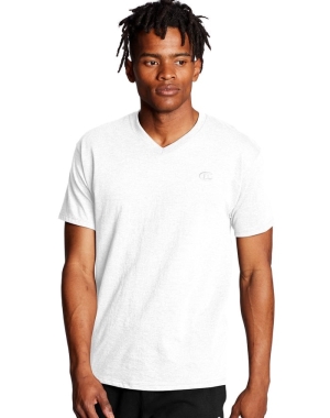 Champion Klasik Jersey V-Neck Erkek Tişört Beyaz | WQ4690571
