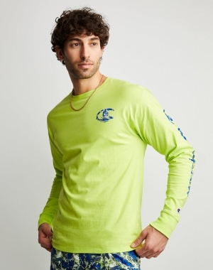 Champion Klasik Long-Sleeve Chasing Waves Erkek Tişört Yeşil | TR8391605