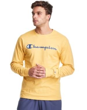 Champion Klasik Long-Sleeve Script Logo Erkek Tişört Sarı | AB2561487
