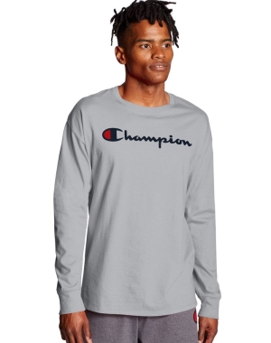 Champion Klasik Long-Sleeve Script Logo Erkek Tişört Gri | CQ8560731