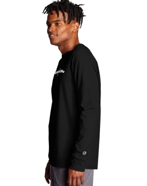 Champion Klasik Long-Sleeve Script Logo Erkek Tişört Siyah | DT0362541