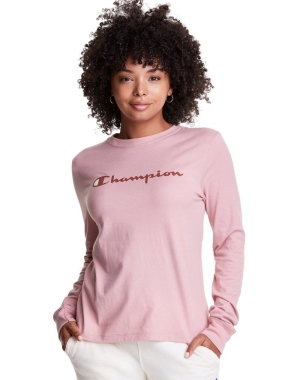 Champion Klasik Long-Sleeve Script Logo Kadın Tişört Bej Rengi | VM4693708