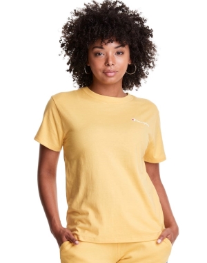 Champion Klasik Script Logo Kadın Tişört Sarı | HG8349561