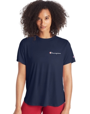 Champion Klasik Script Logo Kadın Tişört Lacivert | JY0629418