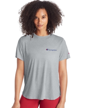 Champion Klasik Script Logo Kadın Tişört Gri | LW9638541