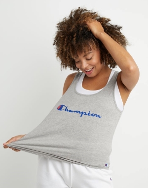 Champion Klasik Script Logo Kadın Tişört Gri | VU7360418