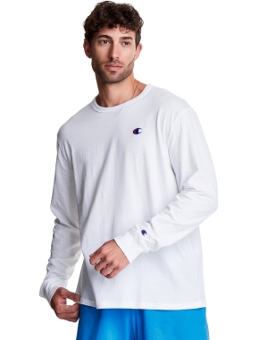 Champion Long-Sleeve Hafif C Logo Erkek Tişört Beyaz | AB0127645