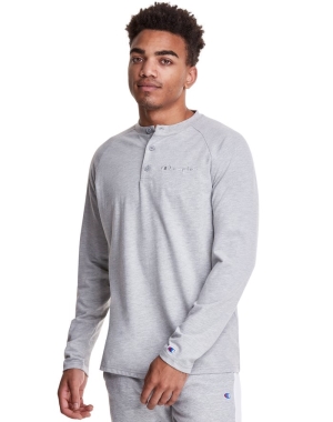 Champion Long Sleeve Henley Erkek Tişört Gri | JX7540238