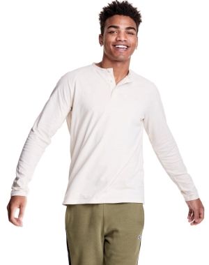 Champion Long Sleeve Henley Erkek Tişört Beyaz | UV4031672