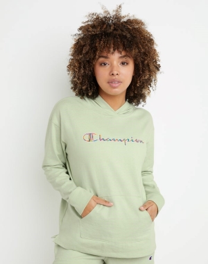 Champion Middleweight Brush Stroke Script Logo Kadın Kapüşonlu Sweatshirt Açık Yeşil | BC0253187