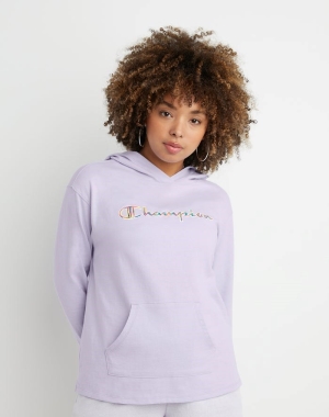 Champion Middleweight Brush Stroke Script Logo Kadın Kapüşonlu Sweatshirt Açık Mor | WM7013492