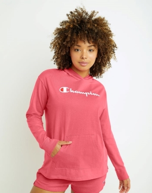 Champion Midweight Jersey Script Logo Kadın Kapüşonlu Sweatshirt Mercan | RI4156208