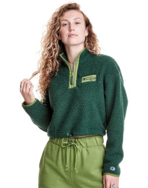 Champion Mixed Media Pullover Kadın Tişört Yeşil | IU6172948