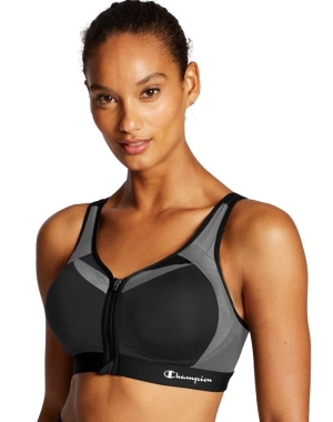 Champion Motion Control Zip Front Kadın Spor Sütyeni Siyah | SM1759623