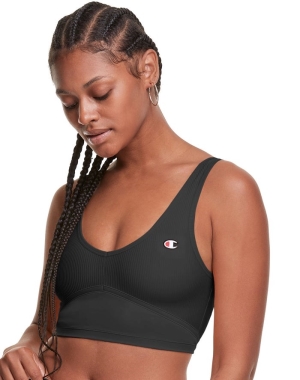 Champion Nervürlü Cropped Kadın Tişört Siyah | PW7903658
