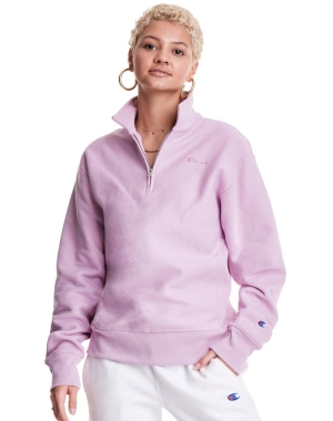 Champion Oversized Reverse Weave 1/4 Zip Script Logo Kadın Tişört Pembe | NE0896345