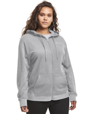 Champion Plus Campus French Terry Zip Embroidered Logo Kadın Kapüşonlu Sweatshirt Gri | ID1930675