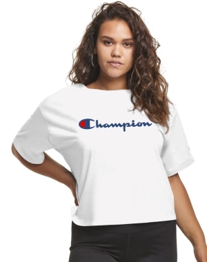 Champion Plus Cropped Script C Logo Kadın Tişört Beyaz | HN1286937