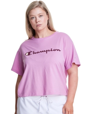 Champion Plus Cropped Script C Logo Kadın Tişört Pembe | IS8703245