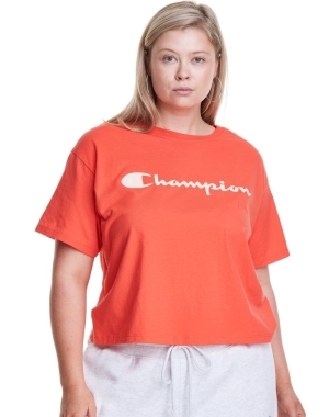 Champion Plus Cropped Script C Logo Kadın Tişört Turuncu | NJ1582967