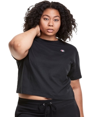 Champion Plus Hafif Cropped Kadın Tişört Siyah | NR7846921